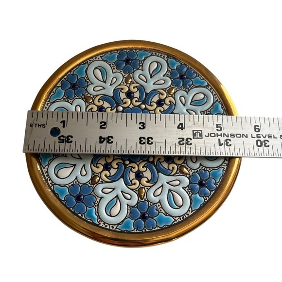 Cearco Hand-Painted Spanish Ceramic Plate  24K Gold Detail Blue Mosaic Design - Picture 4 of 4